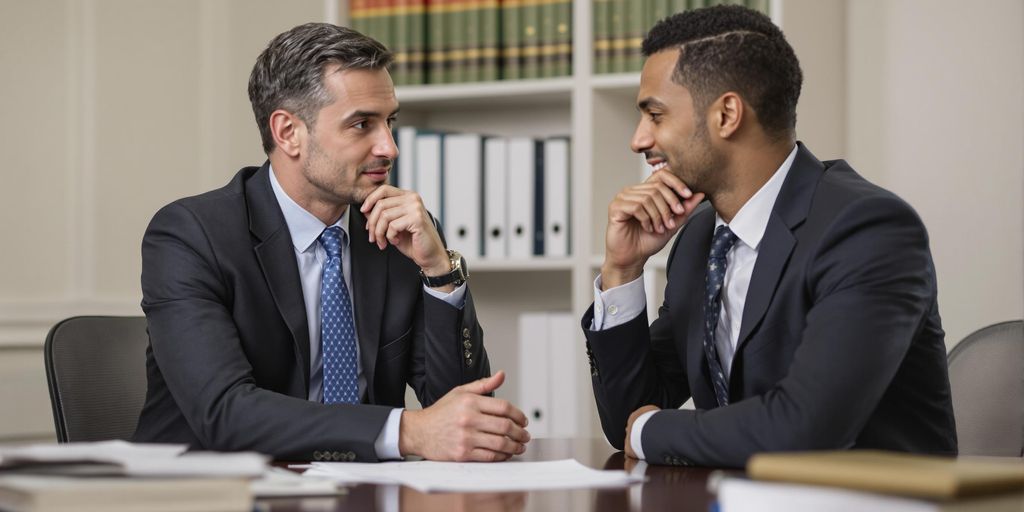 Lawyer consulting with client about brain injury case.